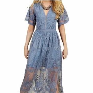 Altar'd State Dusty Blue Lace Overlay Dress